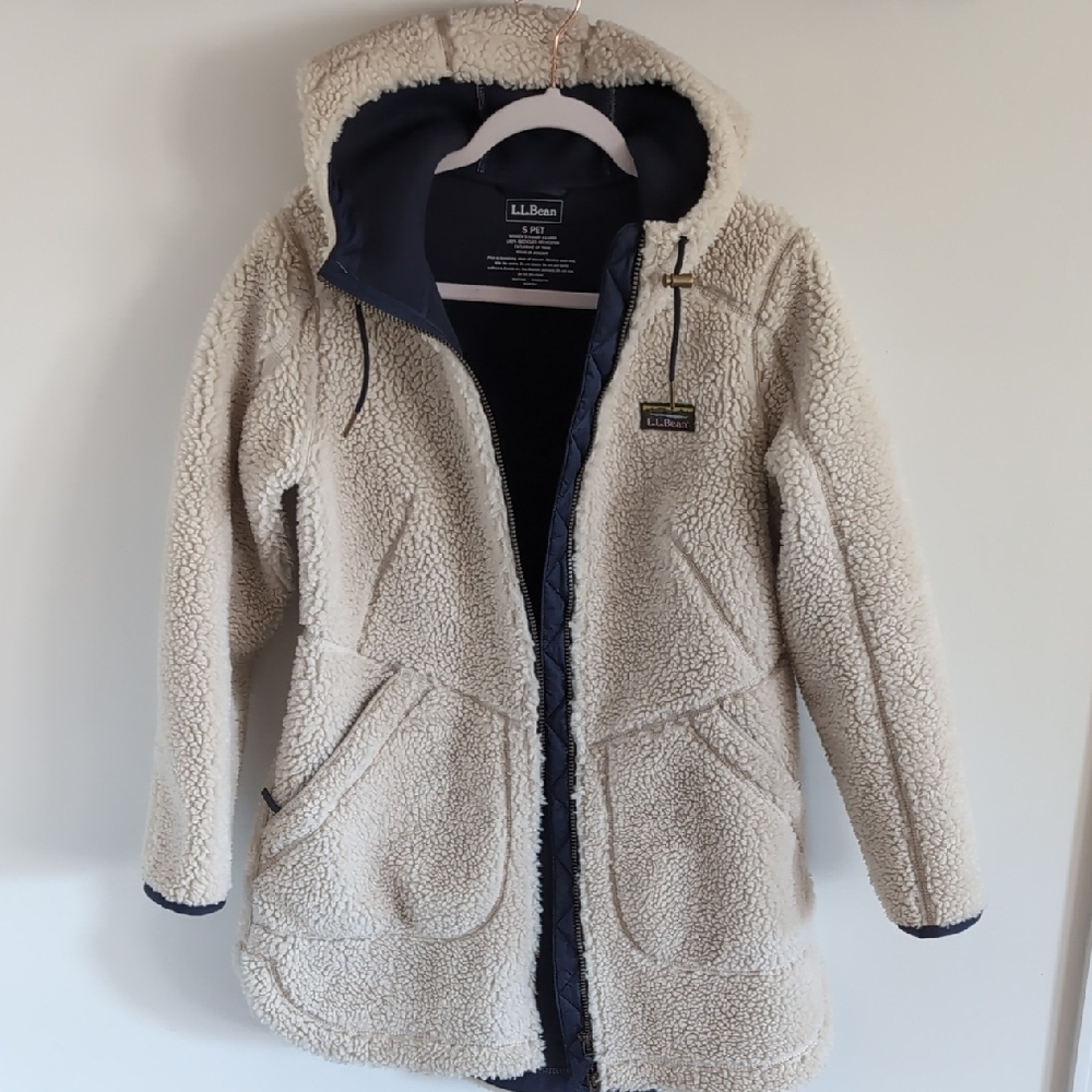 L.L. Bean Cream Hooded Sherpa Jacket